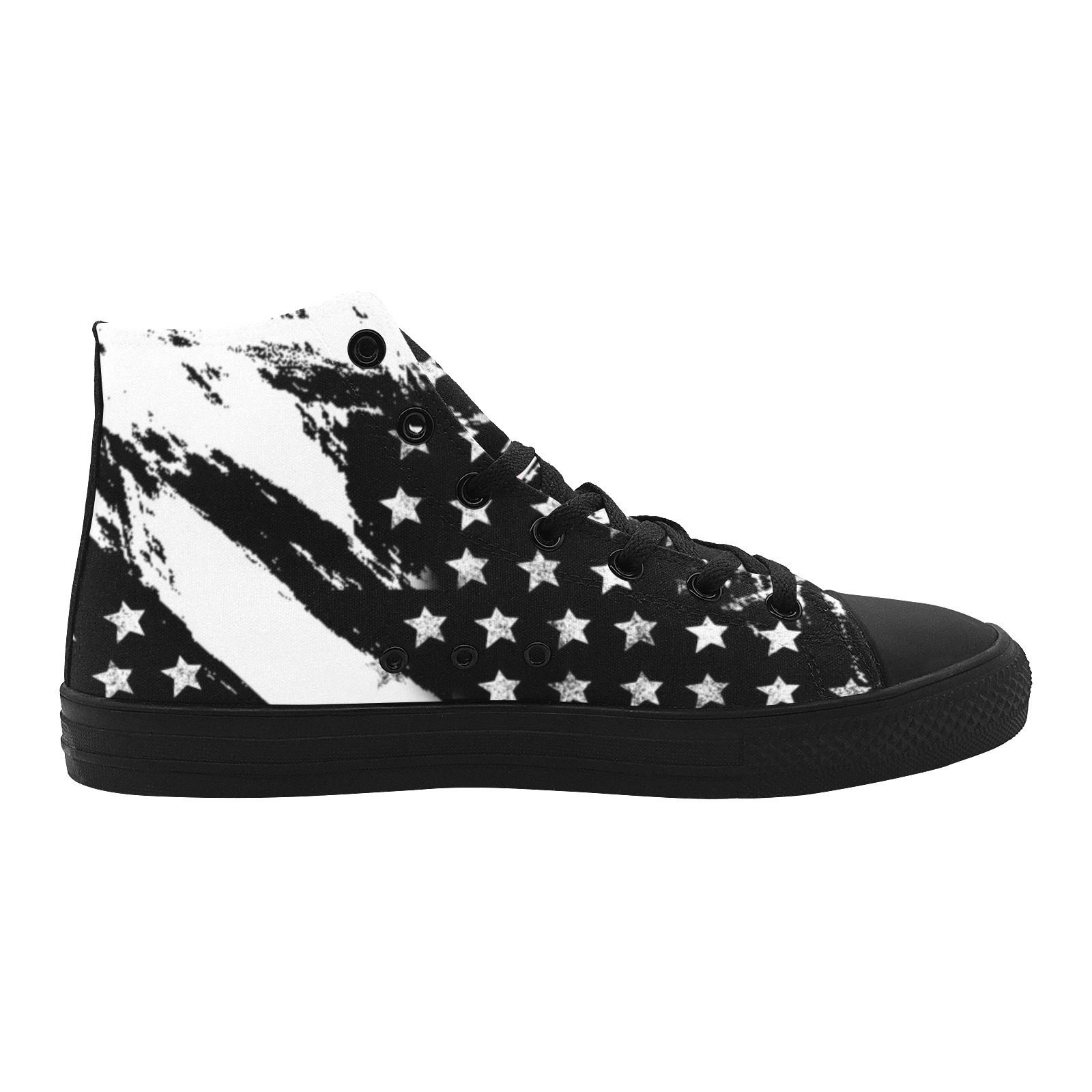 Flag Stars Black White Printing Canvas Shoe 0170 Hi Top Mans Womans