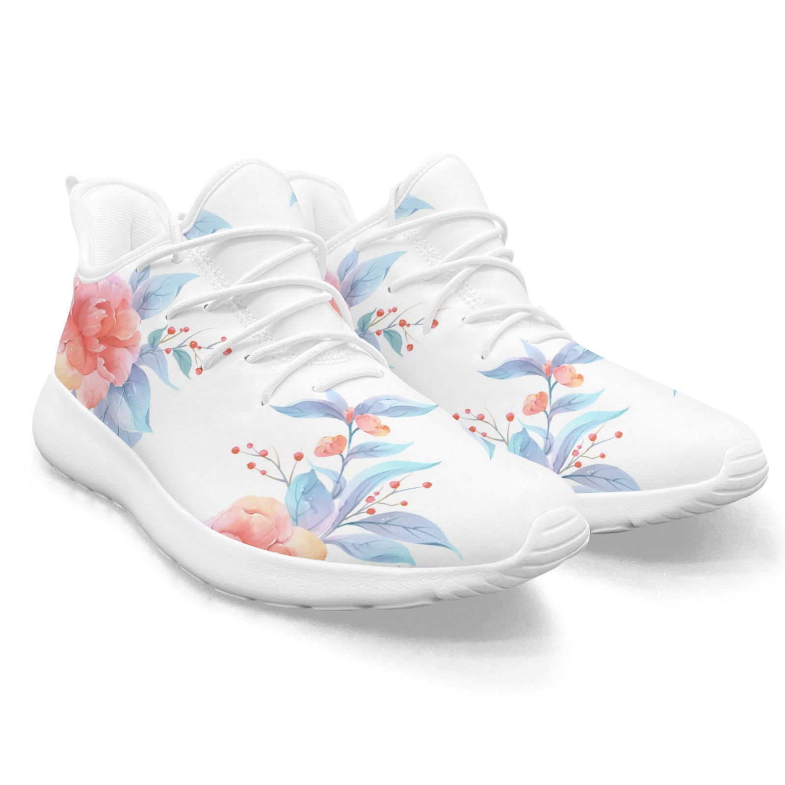 Pink Peony Art Printed Ultra Light Running Shoe 67502 white mans womans